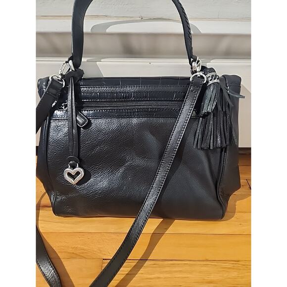 Brighton Black Leather Crossbody Bag Embossed Croc Organizer Silver Clasp - Picture 11 of 15